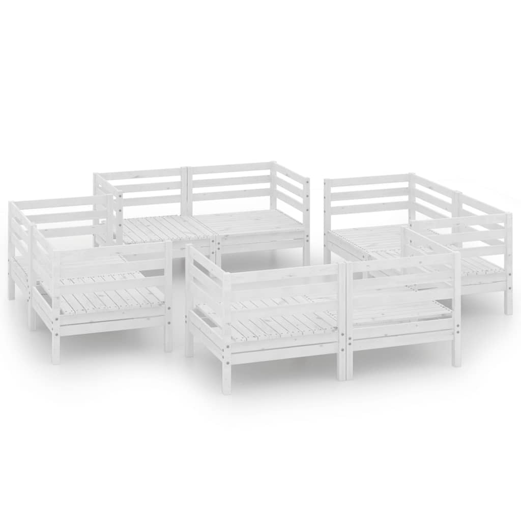 8-tlg. Garten-Lounge-Set Weiss Kiefer Massivholz
